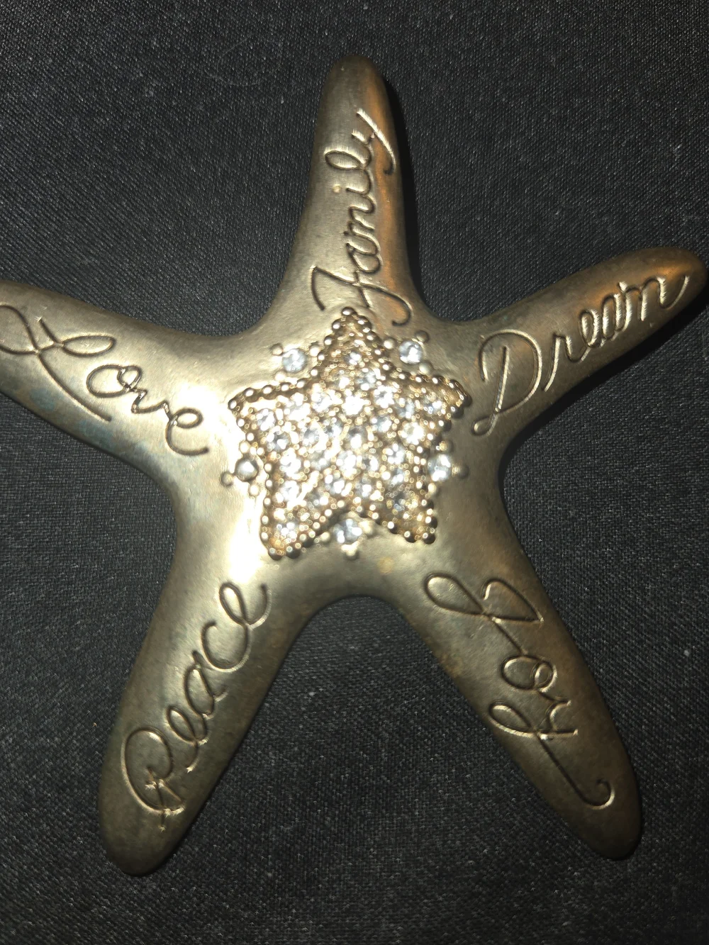 CHICO'S 2017 Starfish Brooch Pin Pendant Convertible Rhinestone Love Peace 2.75
